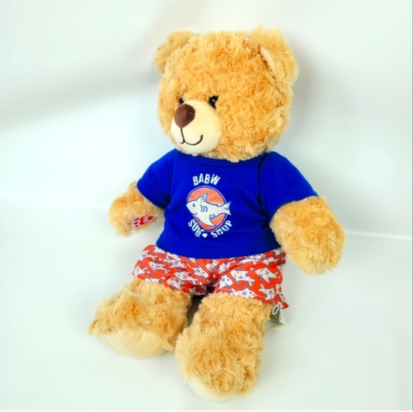 Build a Bear BABW Surf Shop Roaring Sound Making Bear In a Shark Surf Outfit - Picture 1 of 4